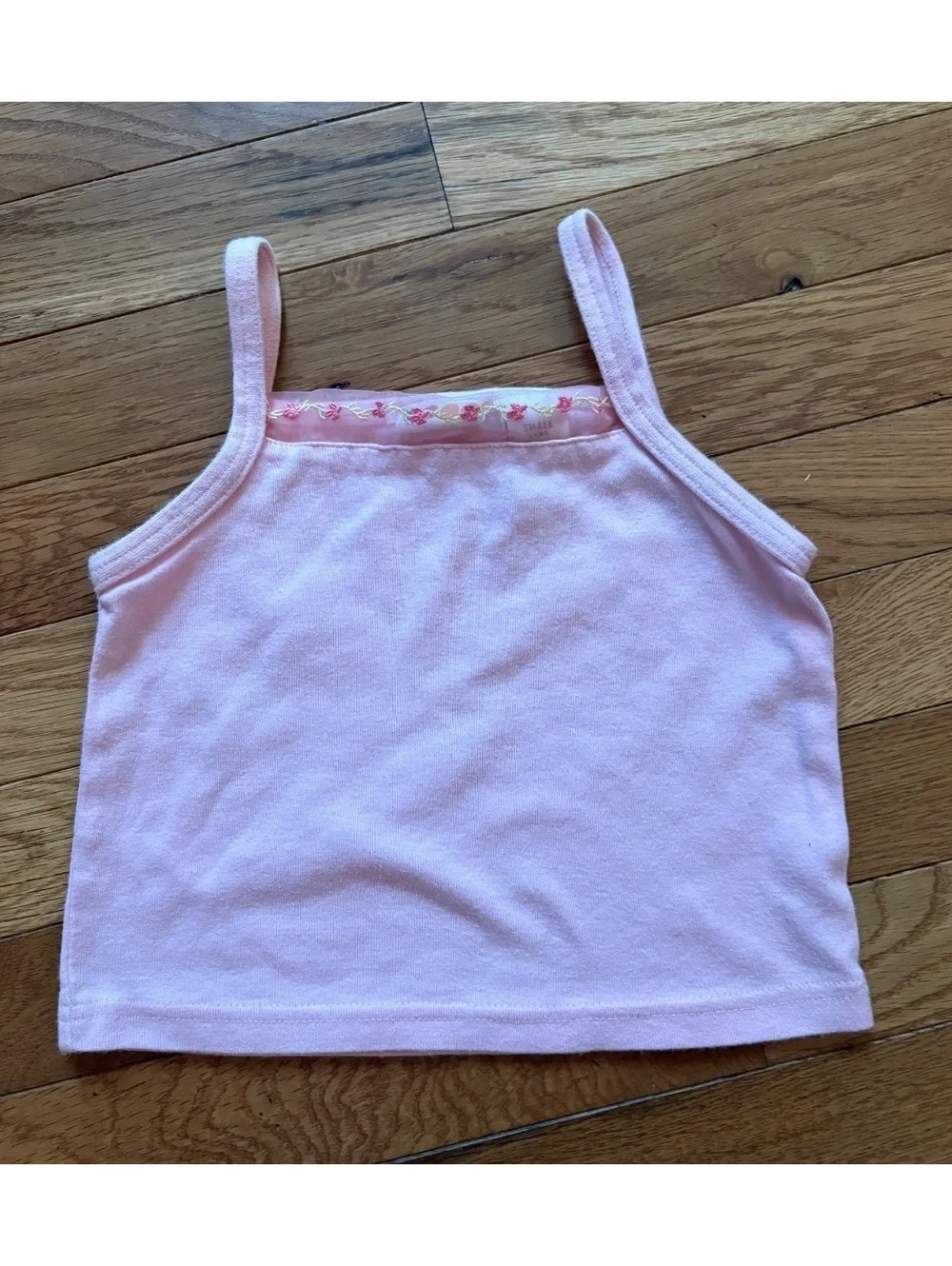 Y2K Gymboree Toddler Pink Cotton Tank Top with Floral Trim Size Small 3 Years